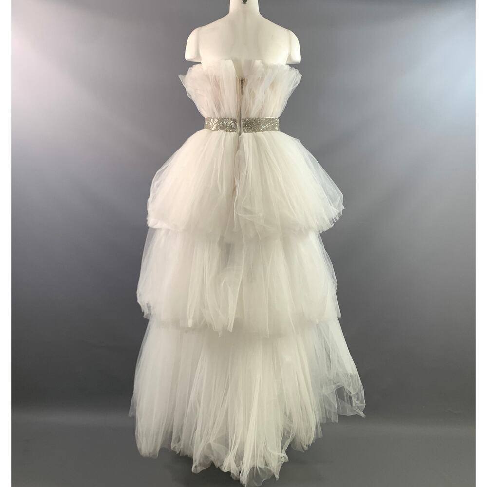 BRONX & BANCO Size 4 White Polyester Strapless Knee Length Gown Evening Dress - Picture 3 of 7